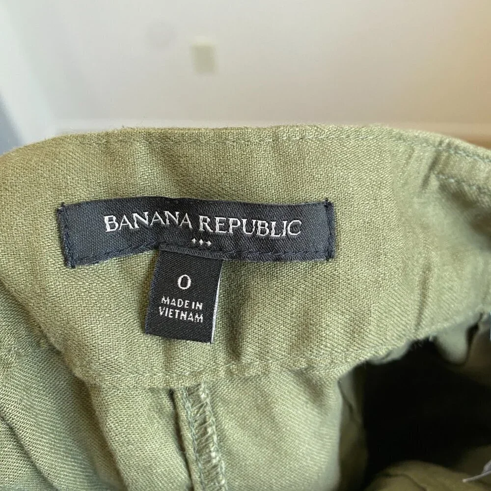 Banana Republic Green Linen Blend High-Waist Paper Bag Trousers Pants Size 0